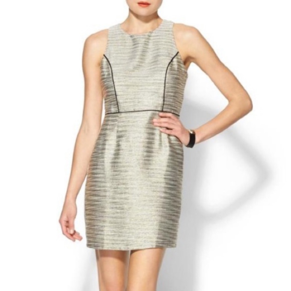 Under Skies Piped Metallic Tweed Dress